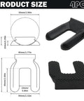 Four Pack Rubber Wheel Stops For Furniture No Slip Floor Saver Caster Stoppers To Protect Floors Beds And Chair Legs Fits Small 5cm Casters shown with size diagram, black rubber material, side and bottom view