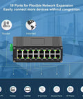 16 Port Gigabit Ethernet Switch For Industrial Use Unmanaged DIN Rail Mount in office setup, shown with network connections
