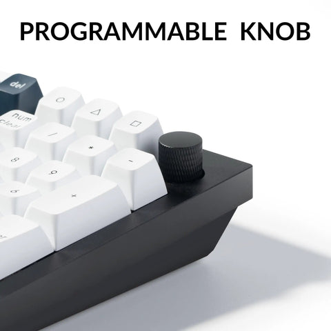 Compact 96 Percent Wireless Mechanical Keyboard Hot Swap Switches Dual 2.4Ghz Bluetooth showing programmable knob feature.