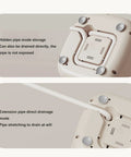 Game Changing 9L Portable Washing Machine With Spin Dryer And Clever Hidden Drain Hose, showing hidden pipe storage and extension for drainage.