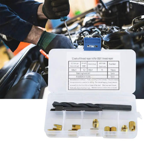 10 Piece Self Tapping Thread Repair Insert Kit For Automotive Machinery Construction And Appliances, Rugged Carbon Steel Inserts That Quick Fix Damaged Threads, Vibration Resistant And Easy To Use M6x1 kit with drill bit and tool in case