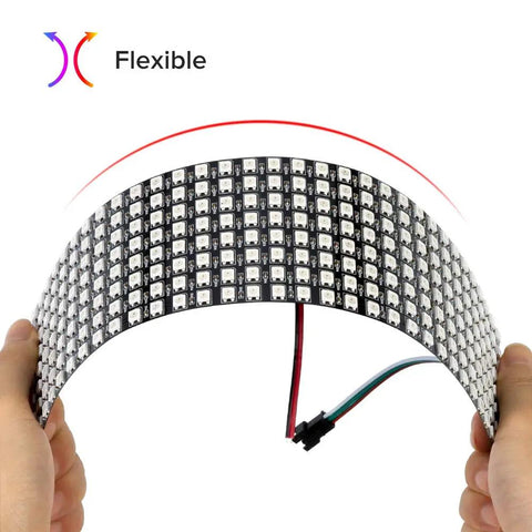 Individually Addressable LED Matrix 8x32 256 Pixel Full Color Display being bent, flexible FPCB