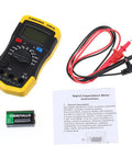 Pro Grade Digital Capacitance Meter And Tester 0.1pF To 20000uF Range Ultra Portable High Accuracy Low Power Big LCD Screen DIY Friendly Electronics Capacitance Checker, yellow handheld meter with test leads