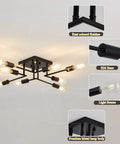 8 Light Semi Flush Mount Ceiling Light Fixture Dope Modern Metal Black Sputnik Chandelier With E26 Base