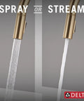 Modern Brushed Gold Kitchen Faucet With Pull Down Sprayer And Single Handle showing spray and stream options.