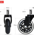 Three Inch Rubber Swivel Caster Set Of Five Heavy Duty Universal Furniture Glides showing detailed measurements and design.