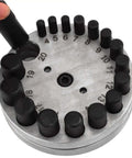 Round Disc Cutter Set For Jewelry And Metalworking Steel Pro Grade Kit With 17 Dies, showing close-up of numbered dies