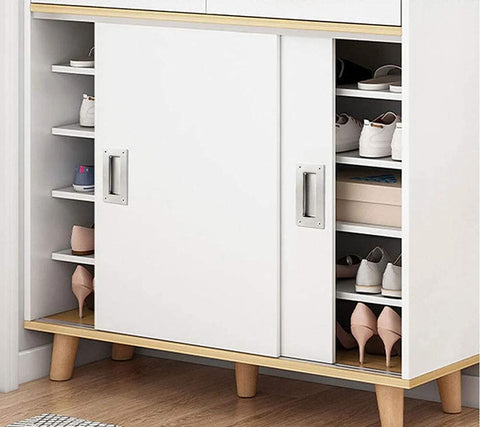 Concealed Recessed Flush Pull Handle 2-Pack Stainless Steel Hidden Flat Sliding Door Pulls on white cabinet with shoes
