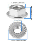 Premium Heavy Duty 4 Pack 5/16 24 Unf Stainless Steel Hex Flange Nuts showing detailed dimensions and design for Harley Davidson.