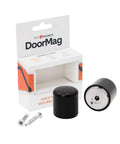 Heavy Duty Magnetic Bifold Door Catch Holder With Strong Magnet Stopper, black metal unit with packaged installation screws.