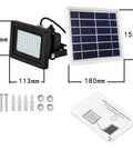 JUDYSSY Outdoor Solar Flood Lights with 6V solar panel and installation accessories for garden lawn use.