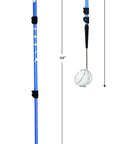 Back Saving Beach Sifter And Shovel Combo with adjustable pole, blue color, shown at 34 and 64 inches length, cane and scoop design.