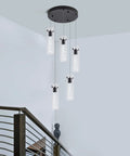 Black 5-Light LED Pendant Lighting Over Island For Kitchen, Dining, Living Room And Hallway - Bubble Cylinder Pendant