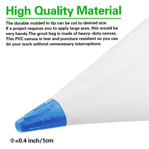 Close-up of Three Pack Tile Grout Masonry Mortar Bags 12x24 Inch Heavy Duty Tear Resistant Puncture Tip Cement Sealer Bags, blue tip.