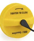Yellow E85 gas cap with "Tighten to Click" text, replacement fits Jeep Chrysler Dodge and Ram vehicles for Grand Cherokee Durango and more.