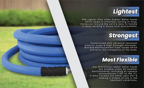 Ultra Lightweight Rubber Farm Hose For Ranch Work Three Quarter Inch By Fifteen Feet, 500 PSI, Heat Safe From 50 To 190 Degrees
