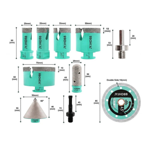 Ultimate Diamond Tile Hole Saw Set With 10 Core Drill Bits Plus Adapter Kit And Hex Blade For Cutting Stone Concrete And Ceramic Like A Pro. Sizes 20-75mm