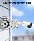 Weatherproof Outdoor Junction Box For CCTV Cameras, Heavy Duty Aluminum Mount Bracket With Hidden Cable Route, Surface Mount shown on house exterior