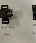 Double Roller Cabinet Door Catch Latch In Oil Rubbed Bronze For RVs And Boats, latch and plate with measurements shown