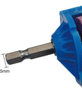Close-up of 6.35mm hex shank on heavy duty angle grinder featuring field ready drill bit sharpening tool.
