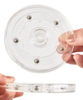 Two Pack Four Inch Lazy Susan Turntables With Ball Bearing Rotation, clear acrylic view showing design and ball bearings.