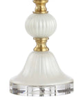 Pearl White Fluted Glass LED Table Lamp 30 Inch With Stacked Sphere Crystal Base detail view of fluted glass and sphere