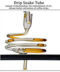 Drip Snake Tube of Sleek Cold Brew Drip Coffee Maker Tower With Heavy Glass Jar And Rustic Wood Stand, 35 Oz, showcasing unique craftsmanship.