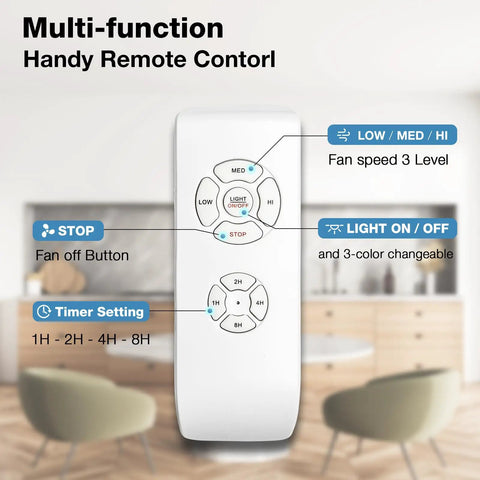 Remote control for 48 Inch Ceiling Fan With Light Remote Control White Finish 3 Blades Ultra Quiet Motor LED Dimmable Lighting
