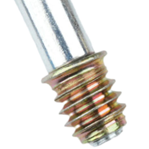 Close-up of Heavy Duty No Tools Needed Furniture Fastening Fittings For Beds And Tables, Easy Assembly Cam Lock Connectors, threaded end detail