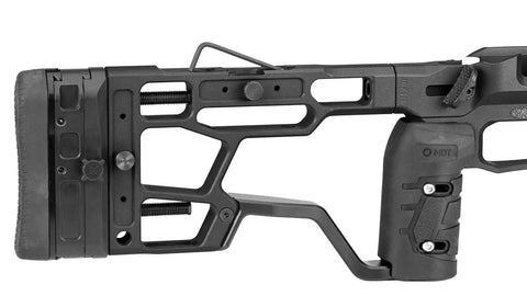 ACC Elite Remington 700 SA RH Chassis System For Precision Rifle Stock Build, showing black rear section details