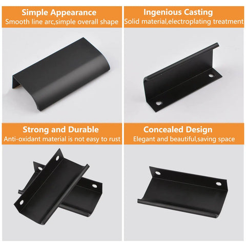 Four Pack Modern Edge Pull Drawer Handles For Furniture And Cabinets 80mm Black Hidden Kitchen Knob Set Durable Aluminum Alloy Rust Resistant