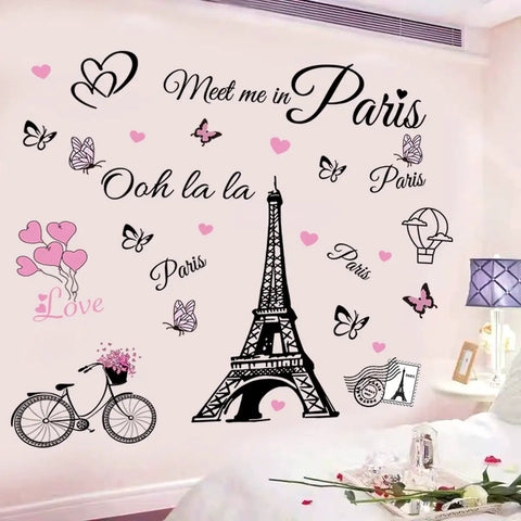 Dope Eiffel Tower Wall Decals Set With Balloons And Butterflies Removable Self Adhesive Vinyl Stickers For Kids Bedroom Or Living Room Easy Peel And Stick Backdrop For TV Wall Sofa Area Dreamy City Chic Decor