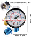 Kickass Adjustable HVLP Spray Gun Pressure Regulator With Crystal Dial Gauge And Quarter NPT Hookup showing dial and threads.