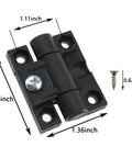 Four Pack Must Have Adjustable Torque Hinges Black For Doors Cabinets Wood Boxes Nylon Plastic Butt Hinge With Adjustable Angle Stop Durable Hardware For Furniture Projects And Electric Cabinets Enclosures, black plastic hinge with dimensions and screw shown on white background
