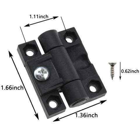 Four Pack Must Have Adjustable Torque Hinges Black For Doors Cabinets Wood Boxes Nylon Plastic Butt Hinge With Adjustable Angle Stop Durable Hardware For Furniture Projects And Electric Cabinets Enclosures, black plastic hinge with dimensions and screw shown on white background