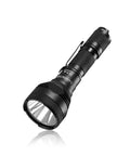 Pocket Thrower GTA LED Flashlight That Hits Hard With Ultra Long Throw, 1919 ft Beam, 85000cd, 60 Hr Runtime, Waterproof, Strobe, Tailcap Switch, OSRAM NM1 Emitter, 36mm Deep Reflector in black
