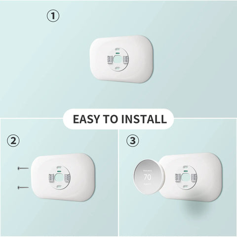 Installation steps for Nest Thermostat Wall Plate Cover Kit for 2020 Model, showing easy setup with trim plate and screws.
