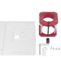 Top Shelf Aluminum Router Lifter With Flip Board For Precision Woodworking includes aluminum base and red lifter components.