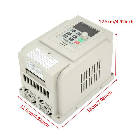 Pro Grade 3HP 2.2kW 220V VFD Drive Inverter Converts Single Phase to 3 Phase For 2.2kW AC Motors with AT1 2200X, top view.