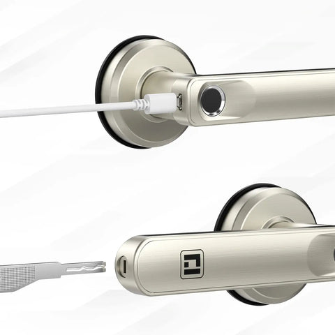 Smart Fingerprint Door Lock With Handle, Biometric Lock For Bedroom, Auto Lock, Slick Silver Finish, Keyless Entry