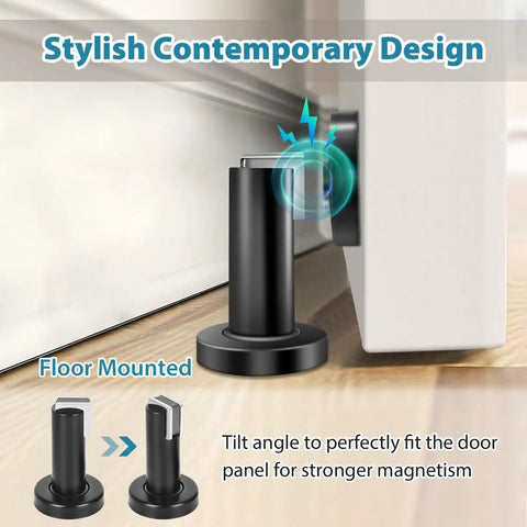 Magnetic Door Stop 2 Pack Heavy Duty Stainless Steel Door Catch and Holder Wall or Floor Mount Black Keeps Doors Open
