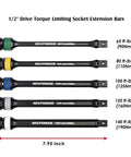 Color-coded bars from 10-Piece 1/2-Inch Drive Torque Limiting Socket Extension Set, CR-MO, 8-Inch Long, Heavy-Duty Impact Grade.