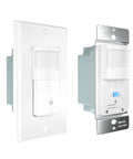 Front and side view of the 2 Pack Motion Sensor Light Switch With Neutral Wire Required, Single Pole Indoor In Wall Occupancy Sensor.