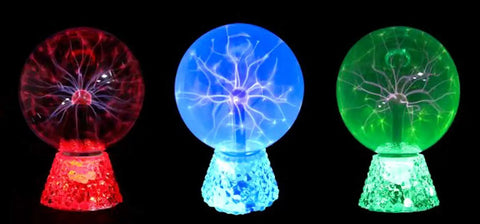 Three colorful plasma balls in red, blue, and green, part of the Extra Large Electric Warming Tray With 3 Temperature Settings set.