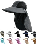 All Day Outdoor Sun Hat With Neck Flap UPF 50 Plus UV Protection For Men And Women Lightweight Quick Dry Nylon Wide Brim in dark gray