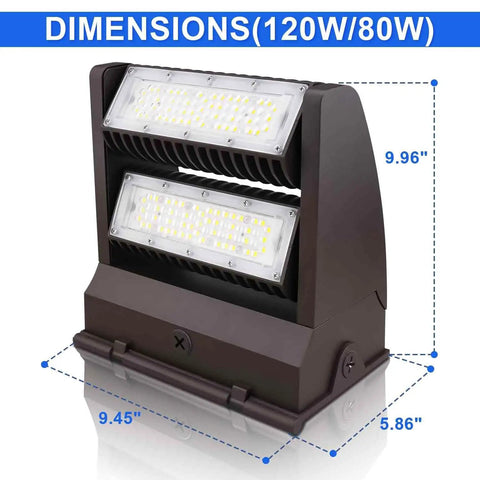 Rotatable 80W LED Wall Pack Light With Adjustable Head 5000K 10800LM Hella Bright Outdoor Security Lighting IP65 Waterproof