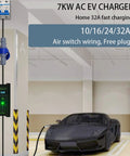 Travel Ready Portable Level 2 EV Charger 16 Amp 32 Amp Fast Home Charging Station IP65 Waterproof Cable For European Standard EVs Charge Faster Anywhere You Plug In shown installed in a garage