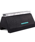 Rooftop pipe support block with galvanized steel strut; black recycled rubber base, 5-3/4 x 10 in
