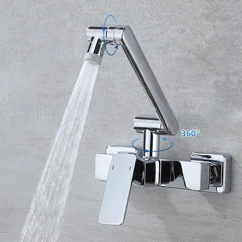 LZPHGB Black Wall Mounted Kitchen Faucet Foldable Dual Mode 360° Rotation Kitchen Sink Tap,Chrome with water flow.