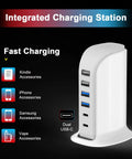 45W Fast Charging USB Station With Dual Type C Ports And Multiport USB Hub Organizer showcasing ports on white compact desktop charger.